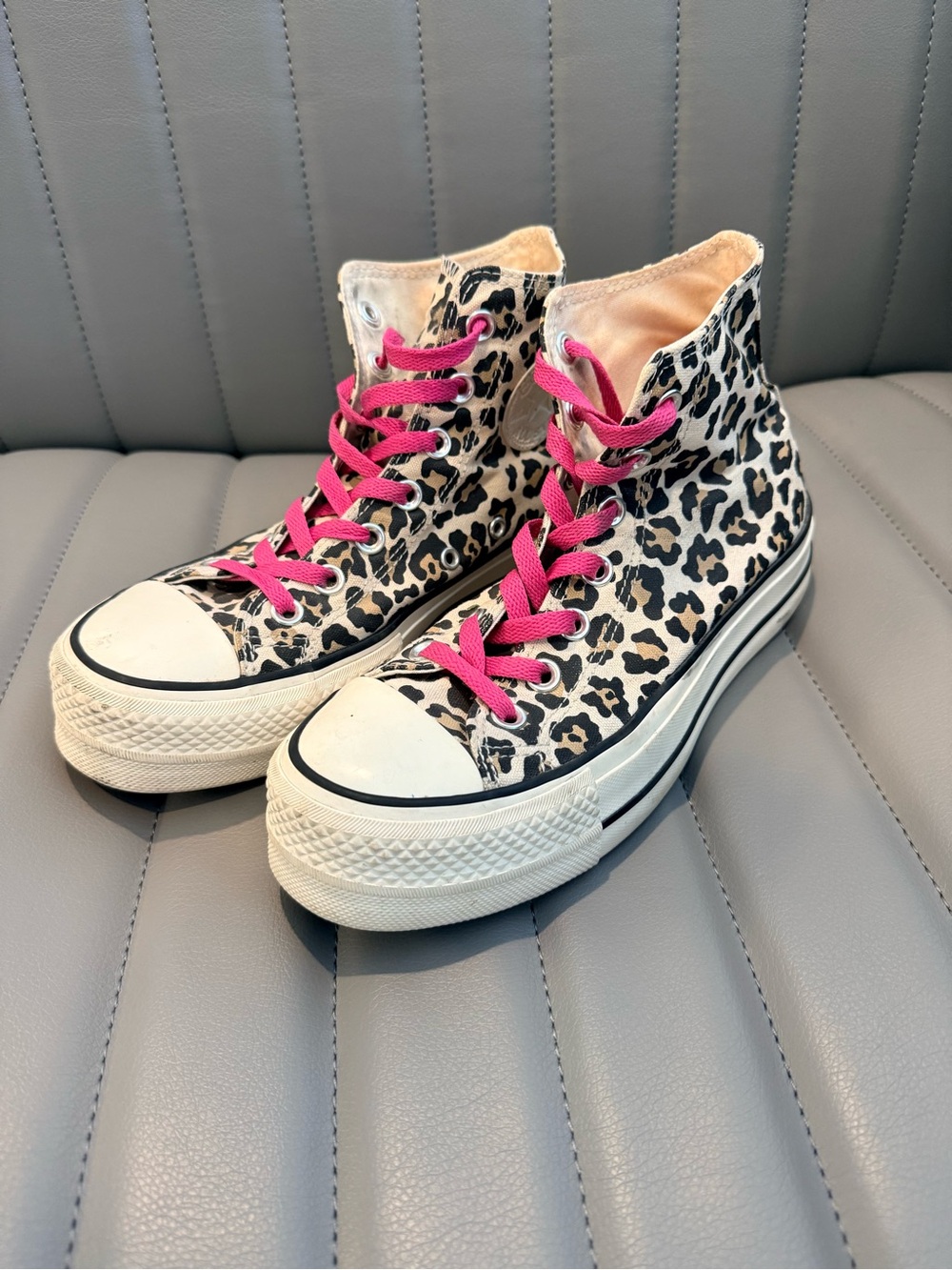 Converse High-Top Sneakers in Leopard Print with Pink Laces